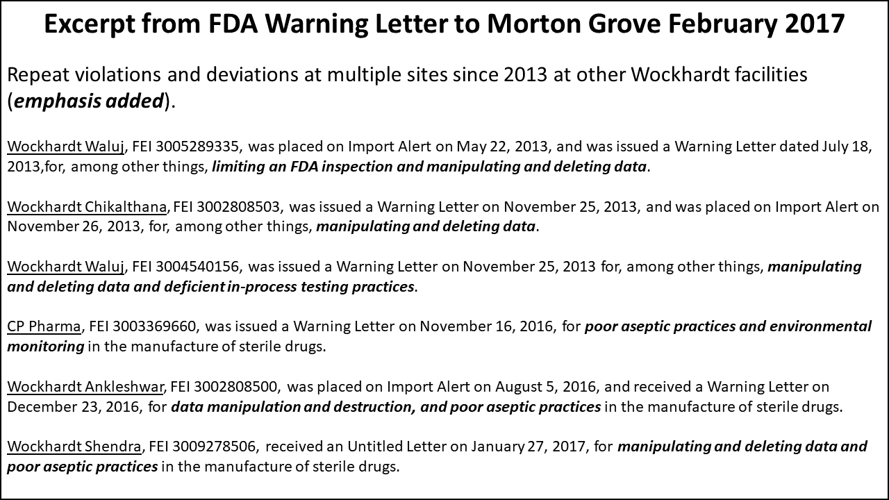 Figure 1 Excerpt from FDA Warning Letter to Morton Grove February 2017