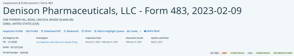 Denison Pharmaceuticals 483 - February 2023