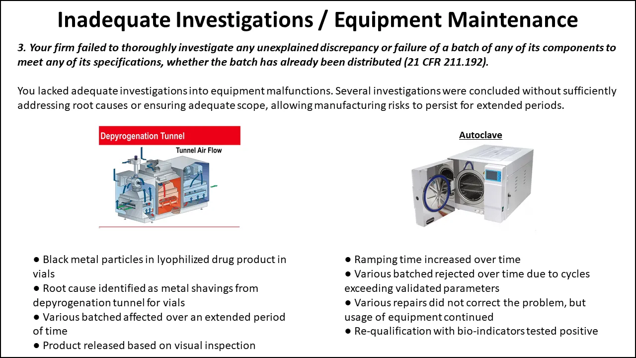Inadequate investigations and equipment maintenance