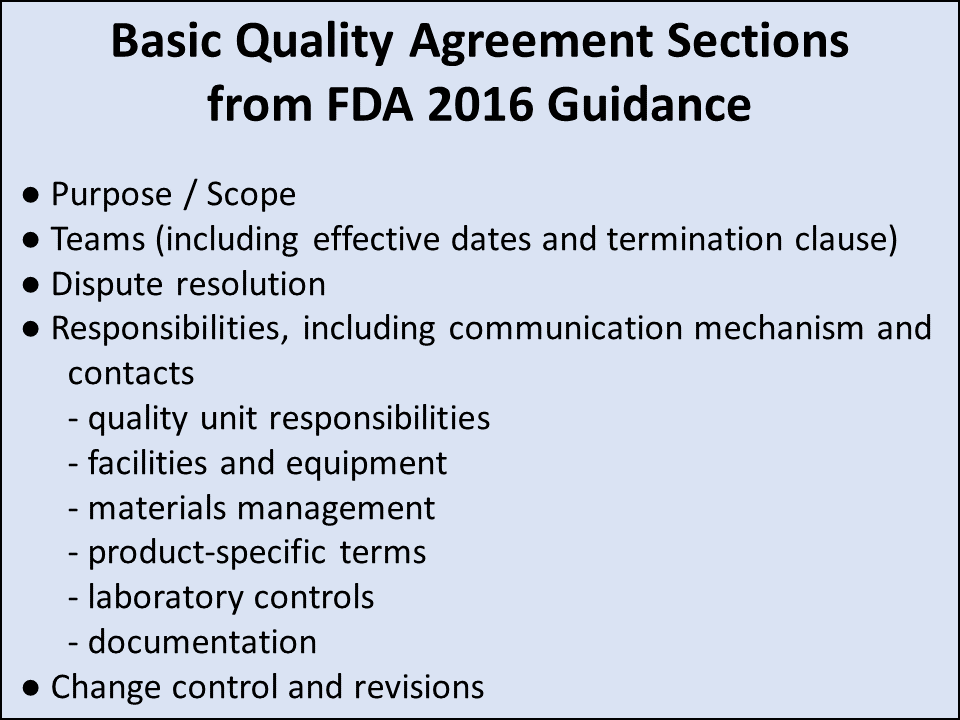 Figure 1 Basic Quality Agreement Guidance Sections