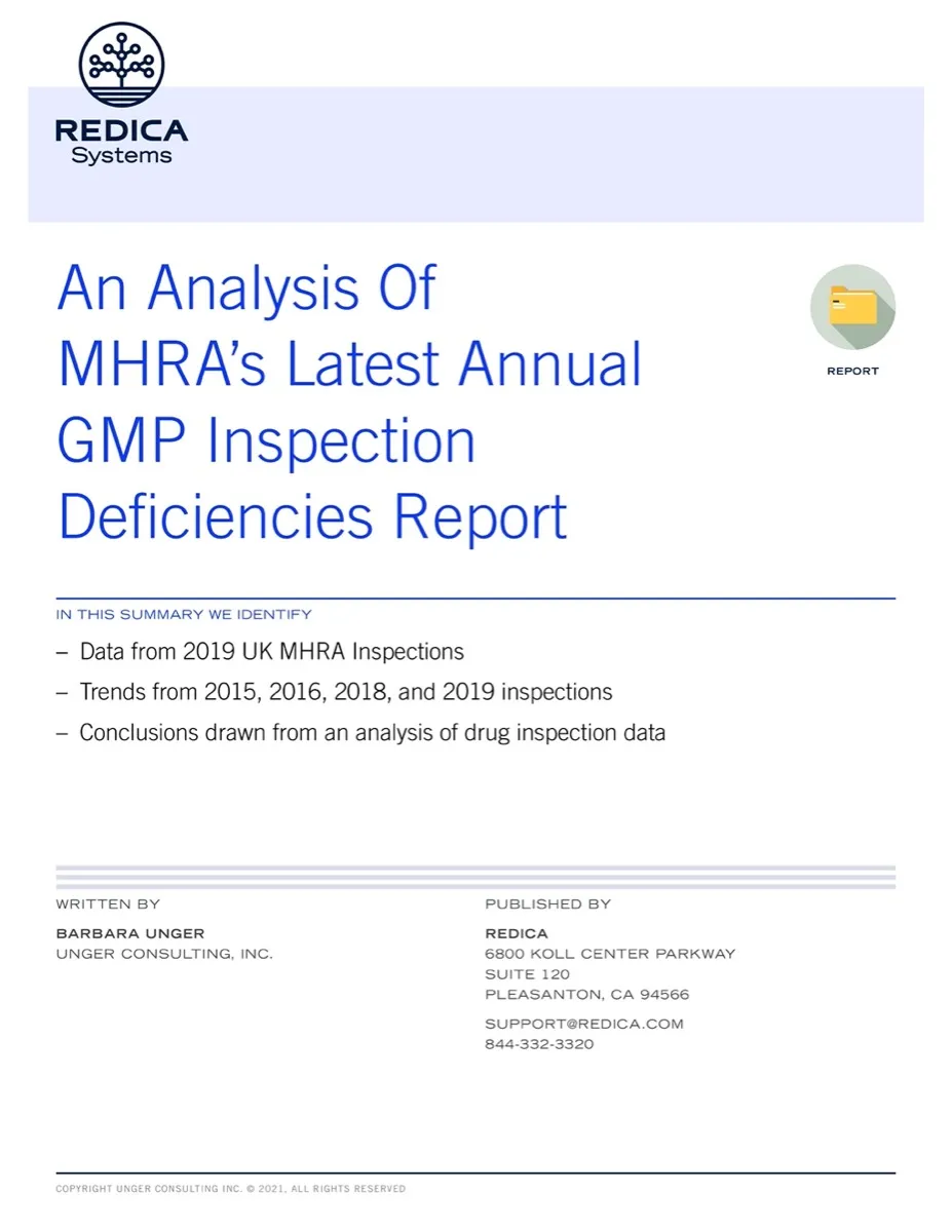 First page of the Report "Analysis of 2019 UK MHRA GMP Inspection Findings"