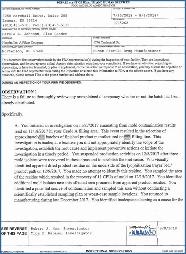 FDA 483 Form