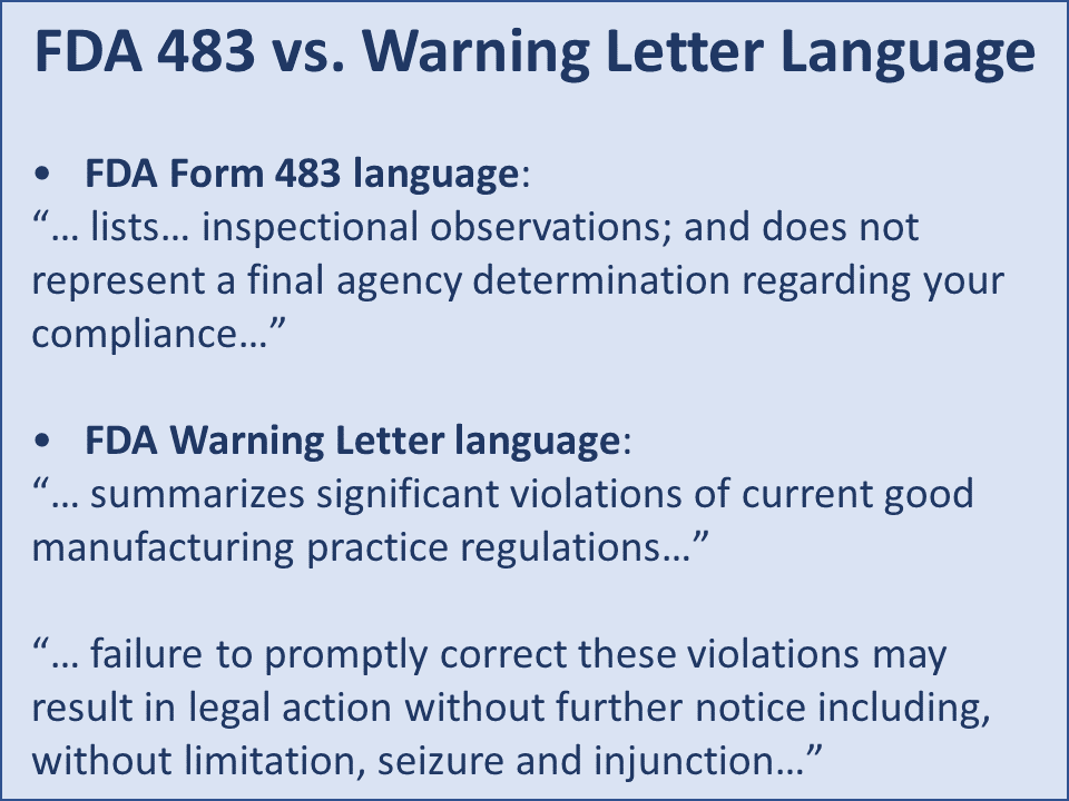 FIGURE 1 | Warning Letter versus 483 Language