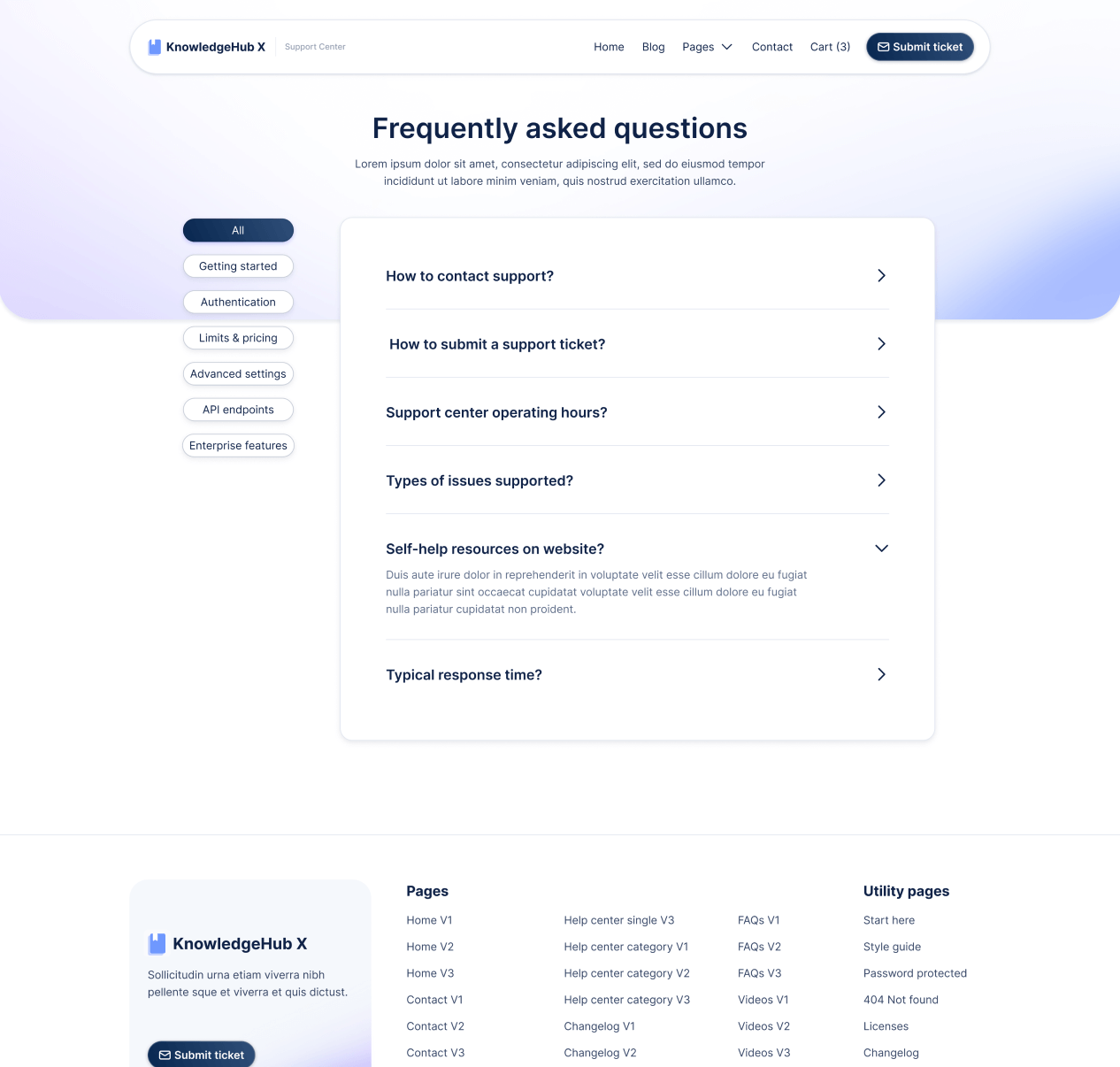 KnowledgeHub X - FAQs V2 Page - Help Center Webflow Template