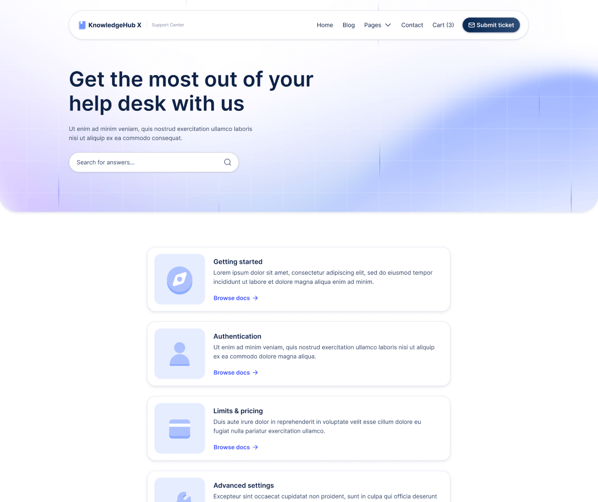 KnowledgeHub X - Home V3 Page - Help Center Webflow Template