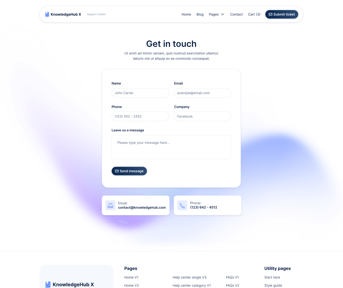 KnowledgeHub X - Contact V1 Page - Help Center Webflow Template