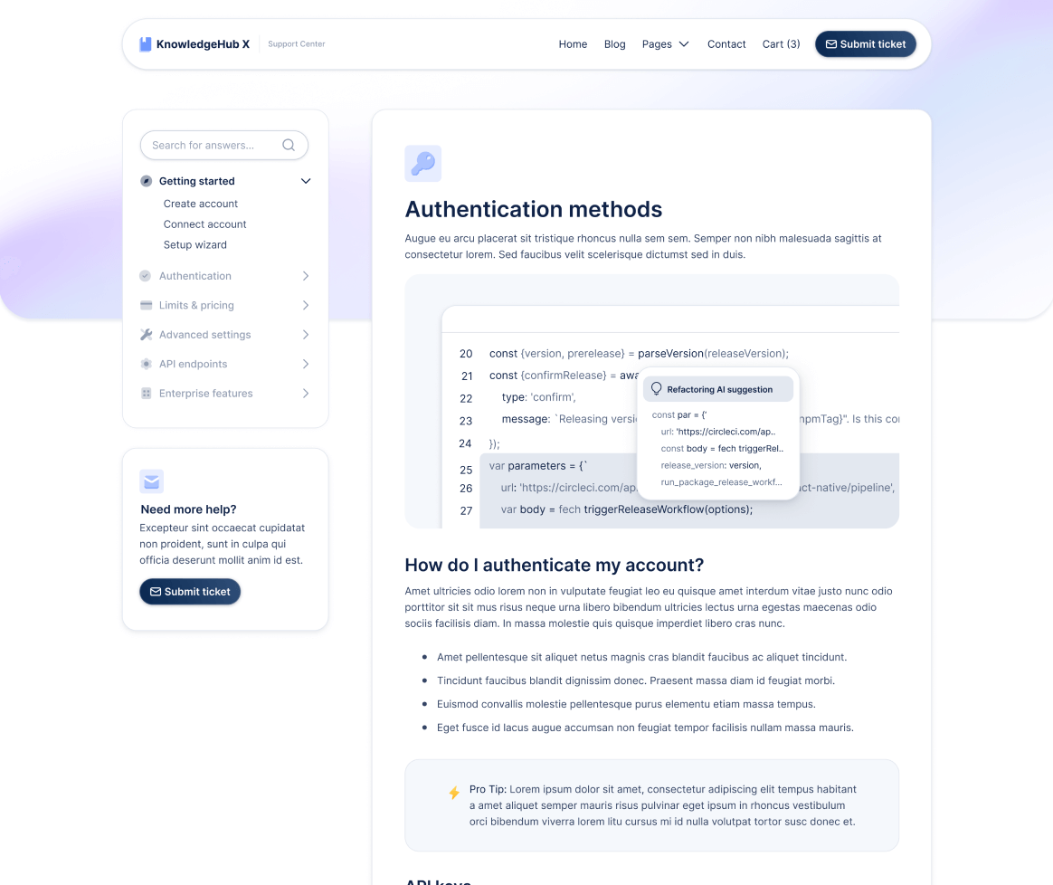 KnowledgeHub X - Documentation Page - Help Center Webflow Template
