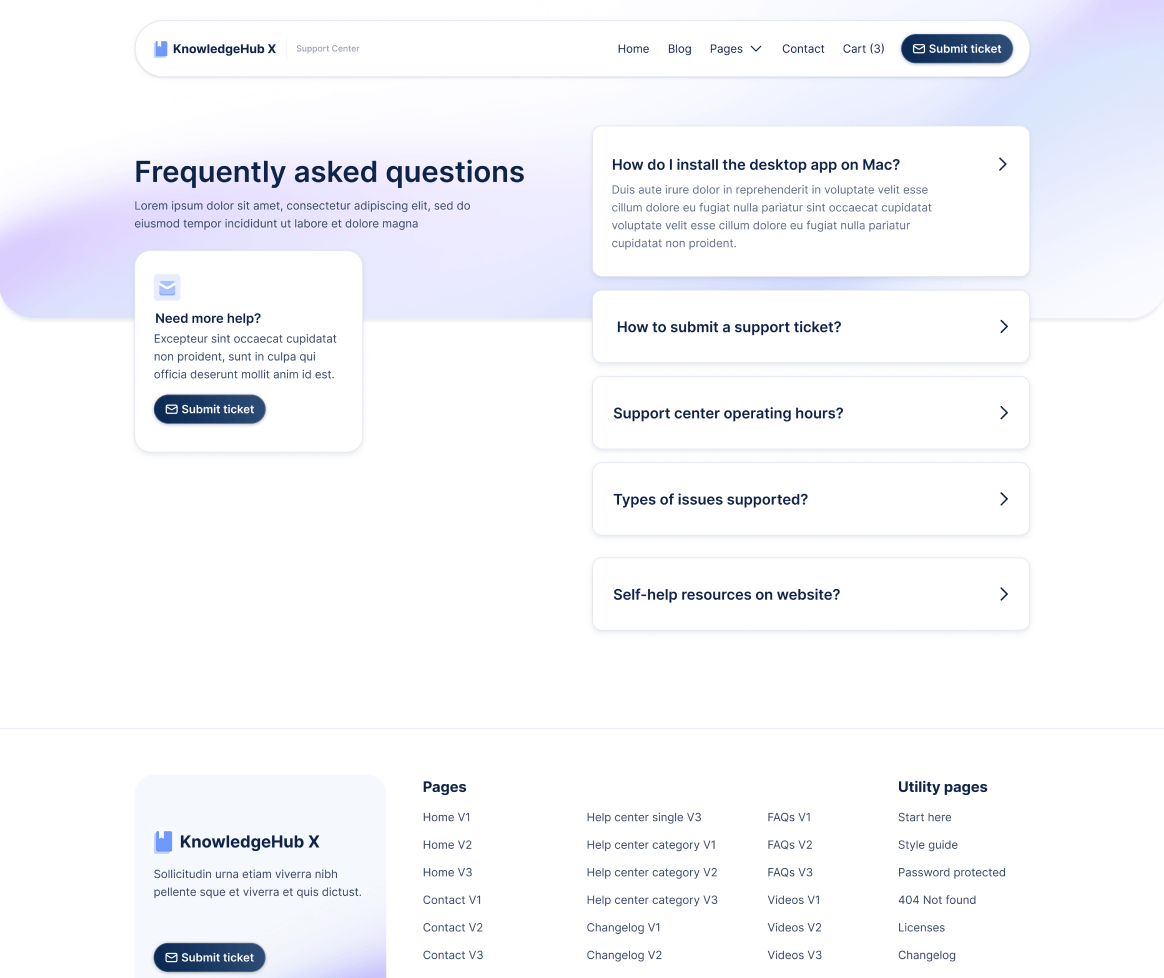 KnowledgeHub X - FAQs V3 Page - Help Center Webflow Template