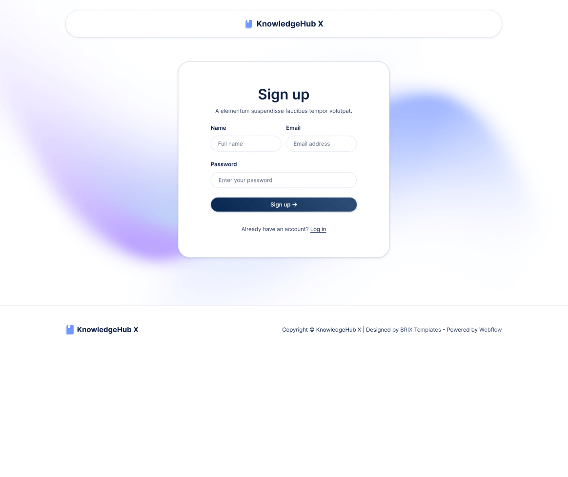KnowledgeHub X - Sign Up Page - Help Center Webflow Template