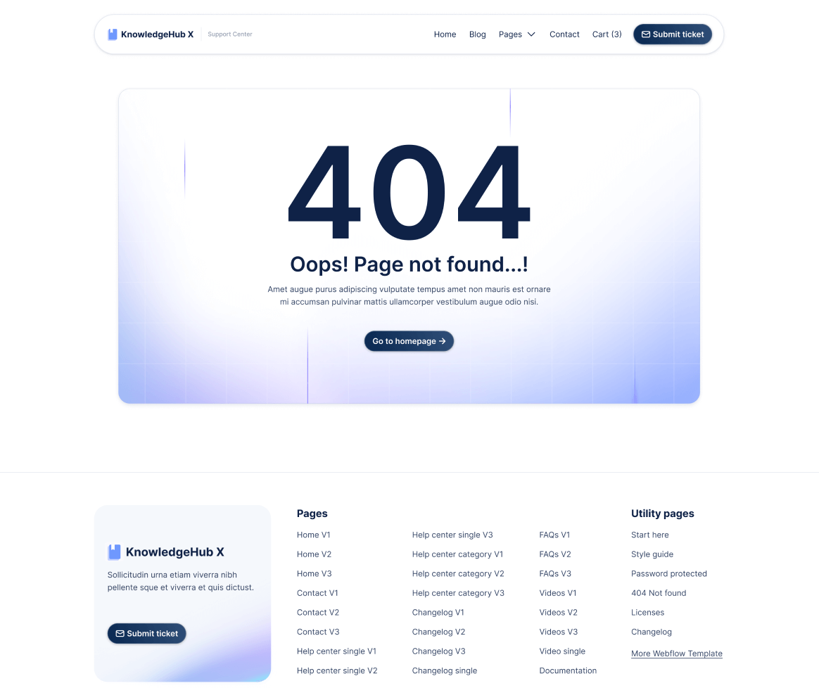 KnowledgeHub X - 404 Not Found Page - Help Center Webflow Template