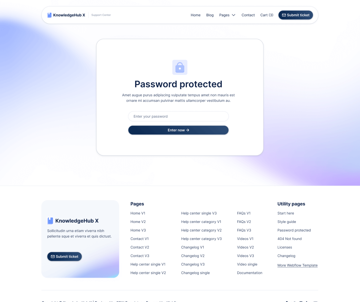 KnowledgeHub X - Password Protected Page - Help Center Webflow Template