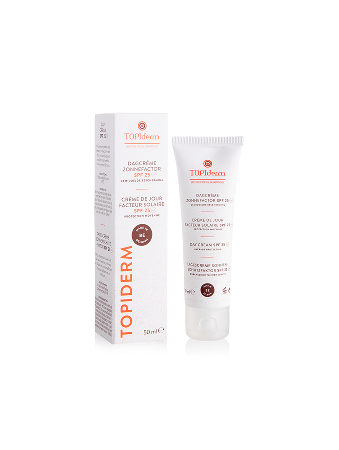 Topiderm dagcrème en zonnescherm SPF 25 tube en doos van 50 ml.