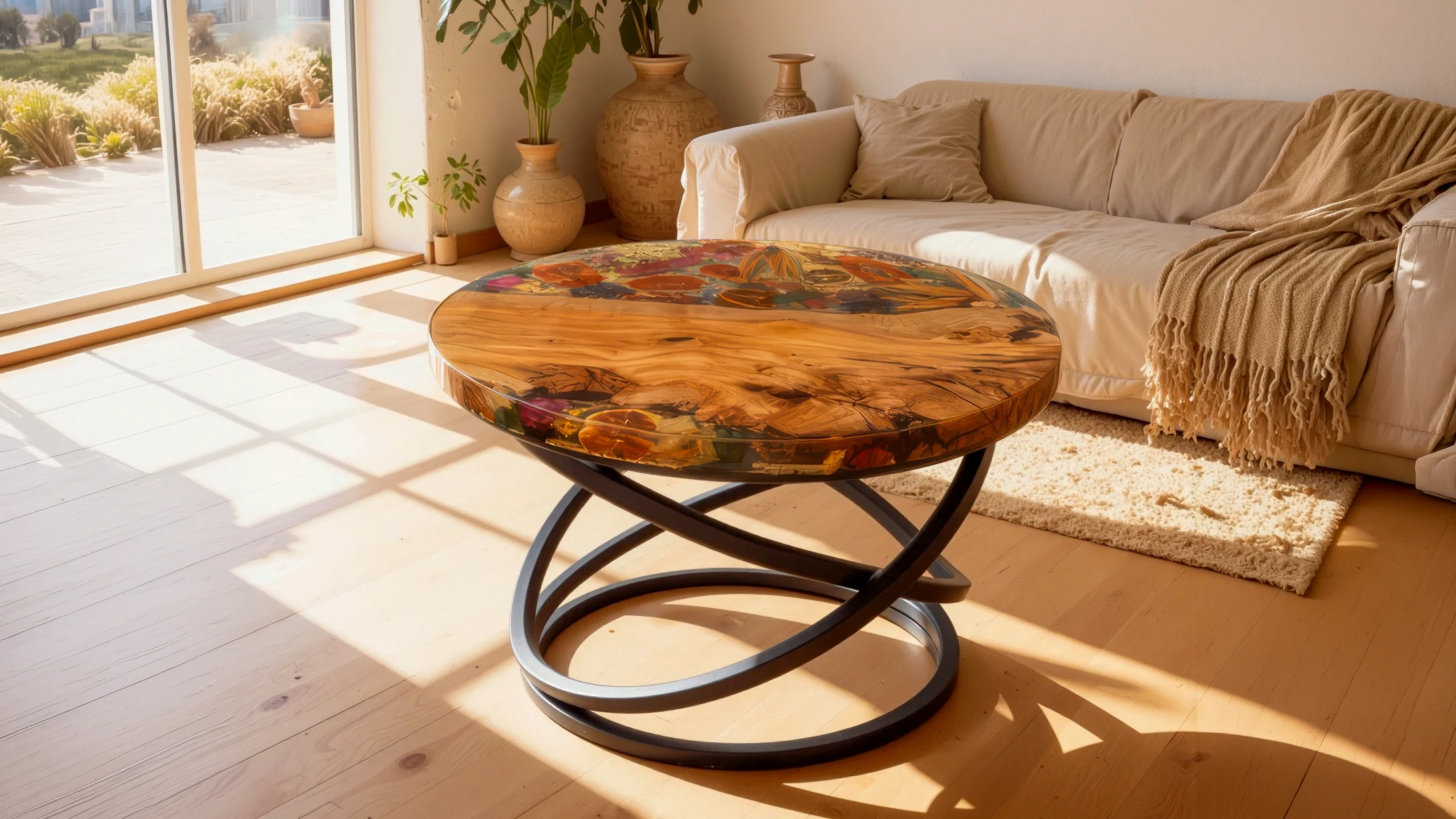 Pieza artística estilo floral en resina con elementos botánicos por Aluna