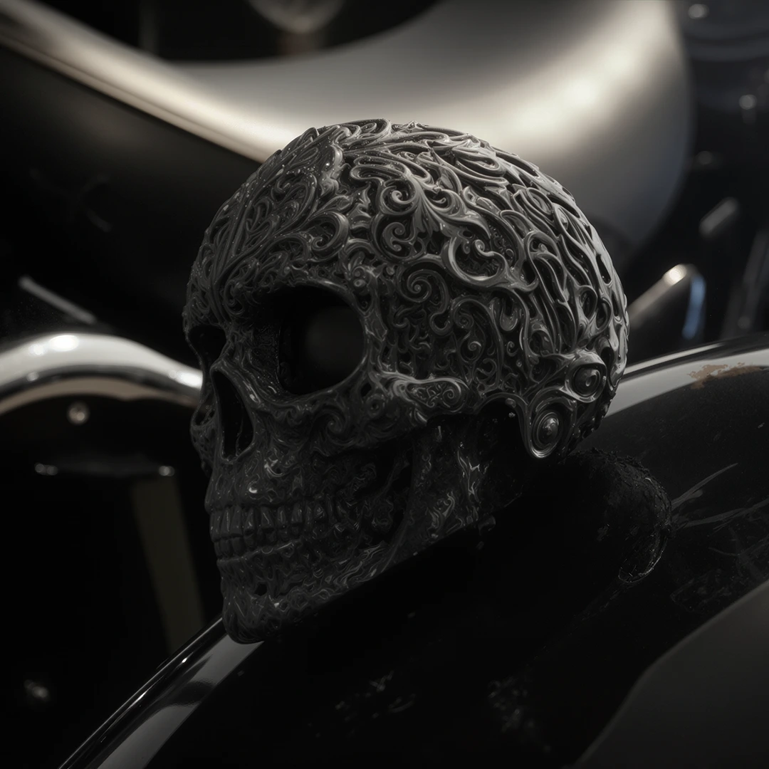 Calavera decorativa en resina artística de Aluna, vista frontal formato cuadrado