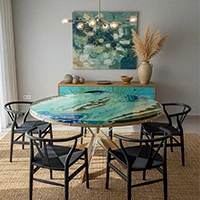 Obra artística estilo beach en resina y madera de olivo por Aluna, formato cuadrado