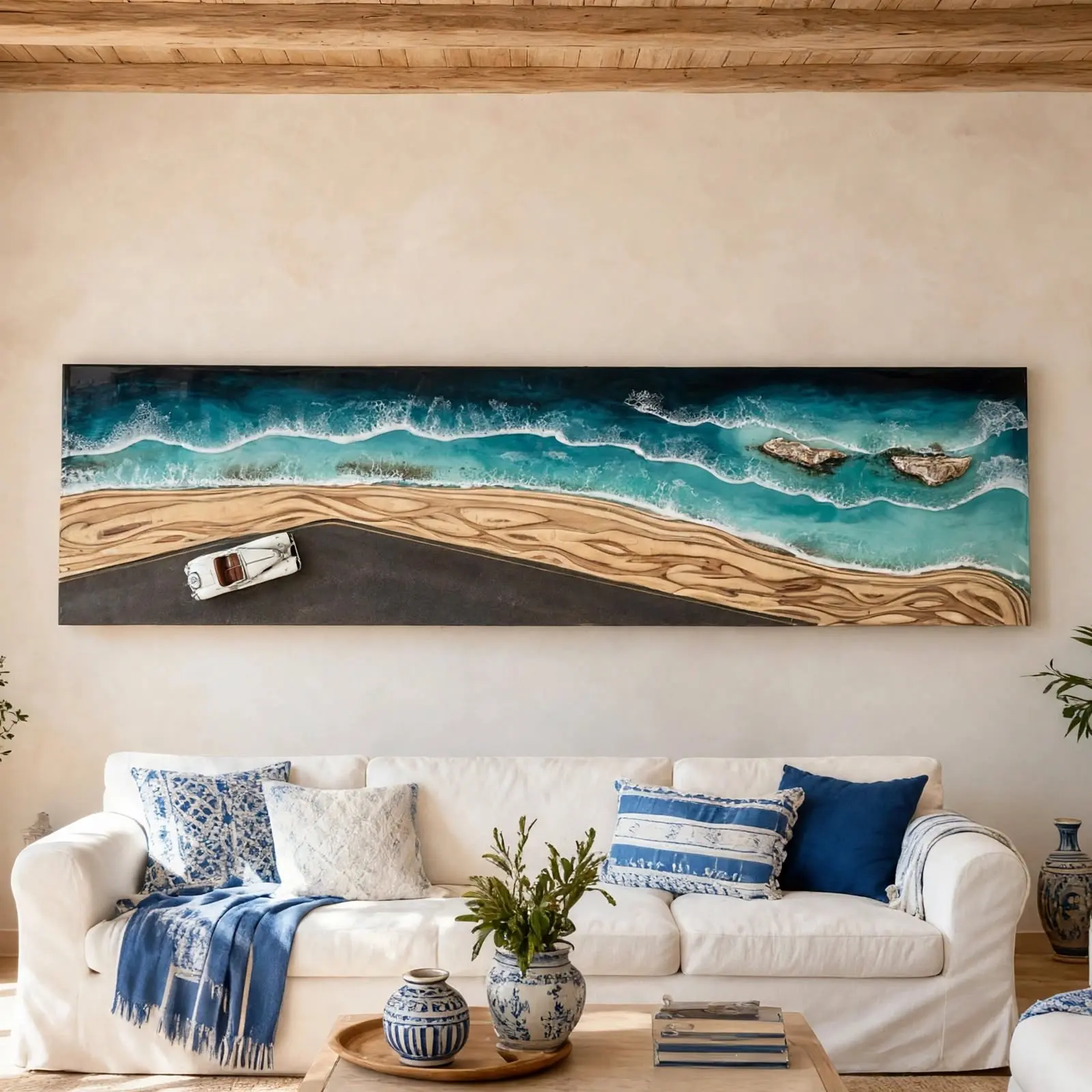 cuadro resina ocean art coche vintage playa madera mallorca