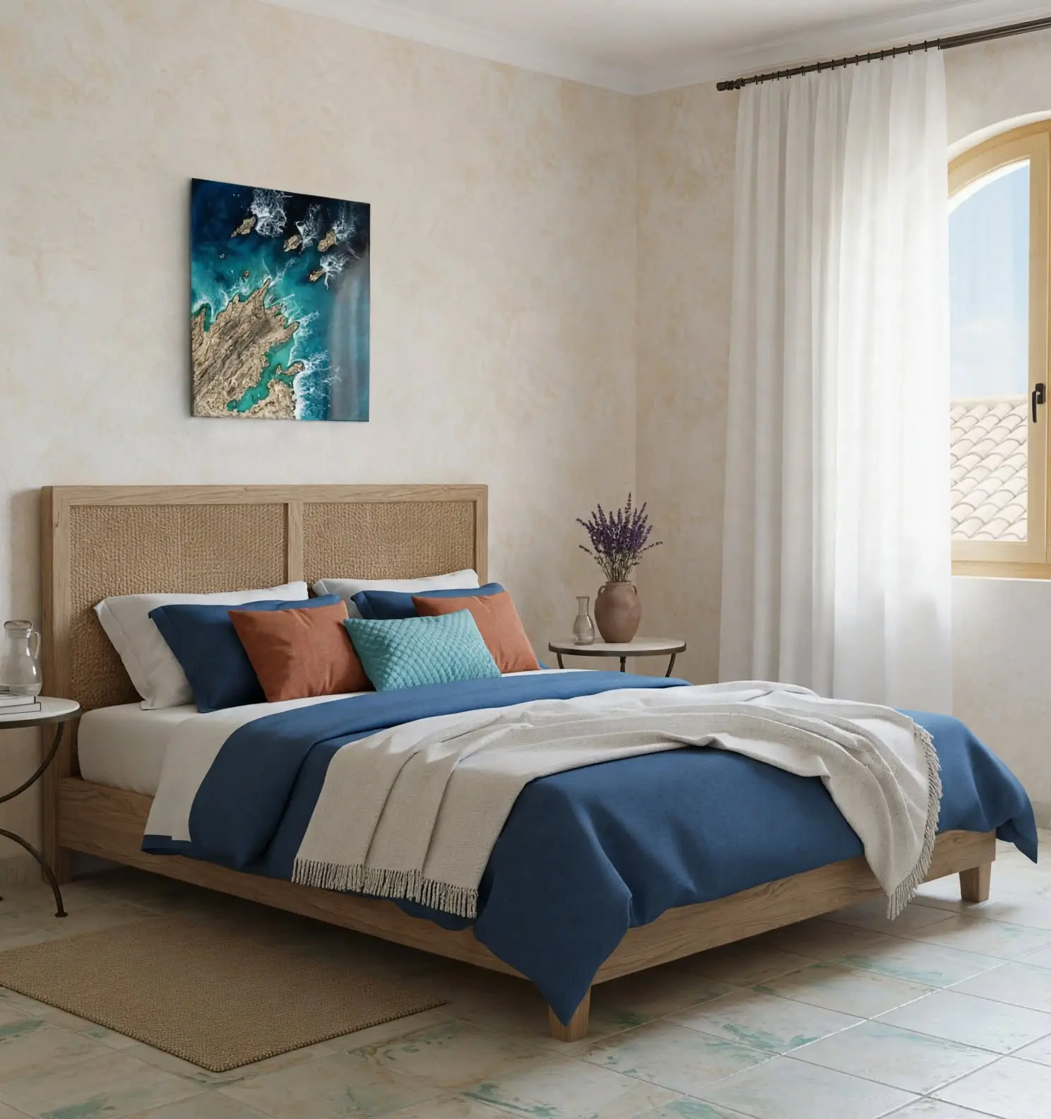 Cuadro resina ocean art 40x40 dormitorio mediterráneo playa turquesa