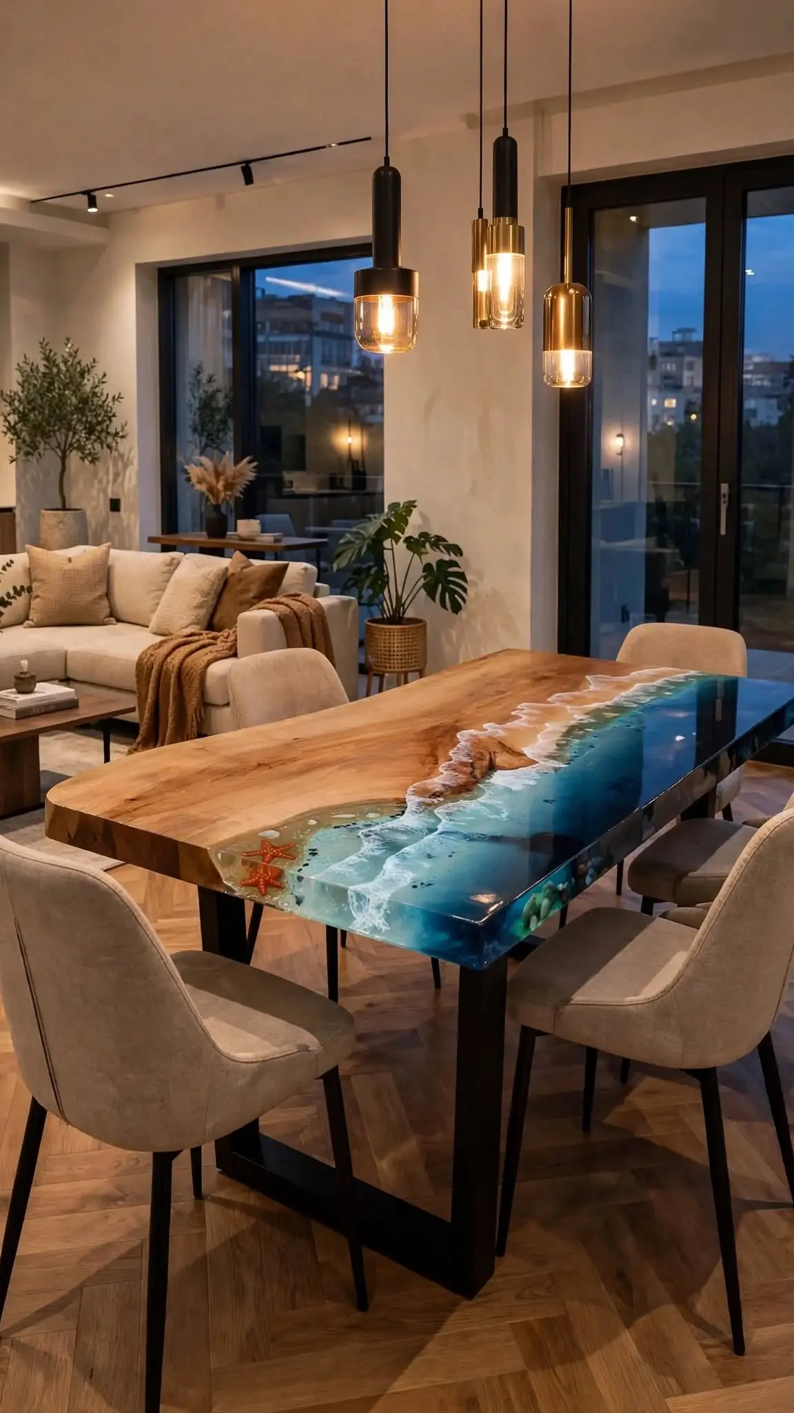 Mesa con efecto mar y olas