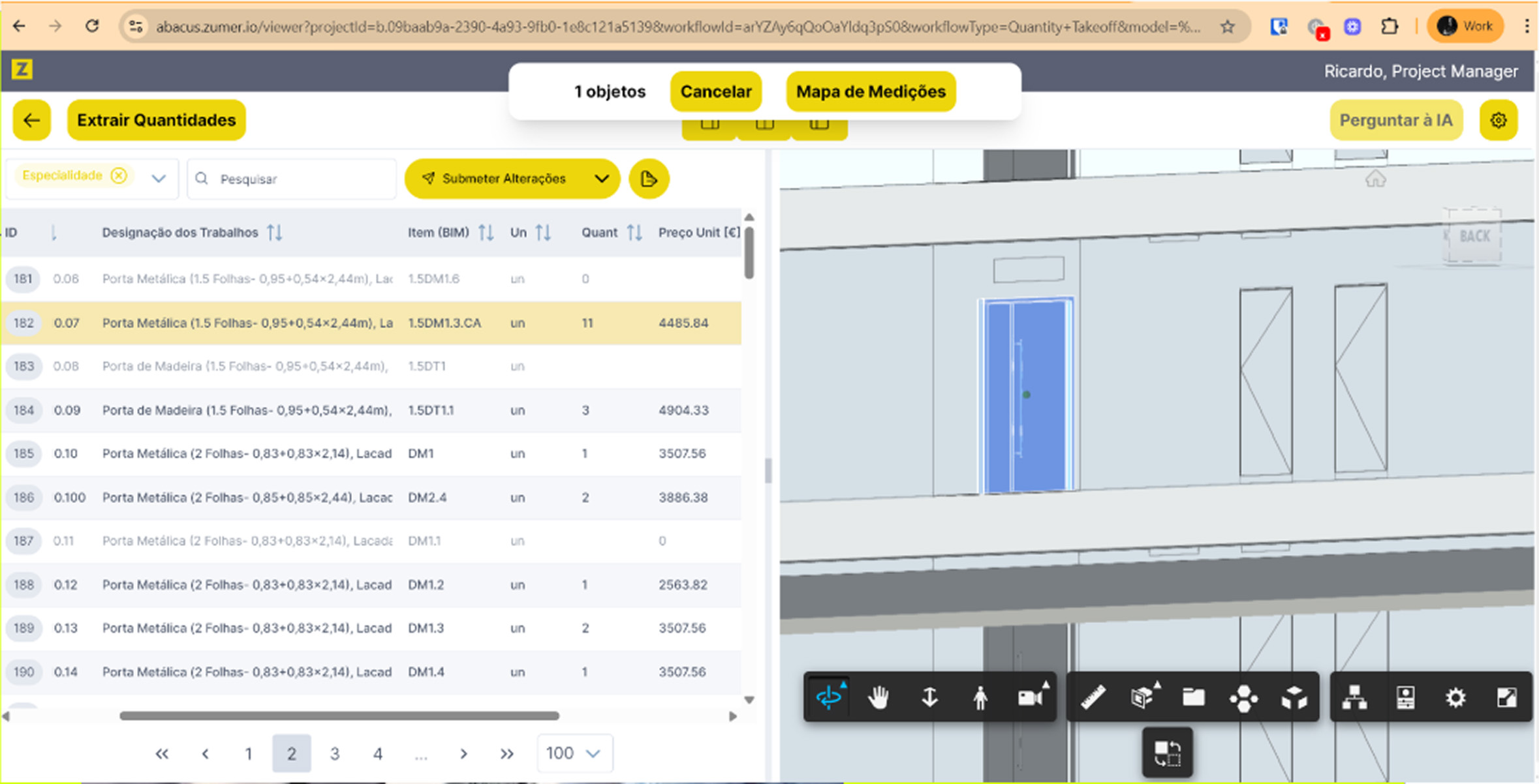 Screen capture of Abacus a Zumer Software that Optimise Construction Workflows
