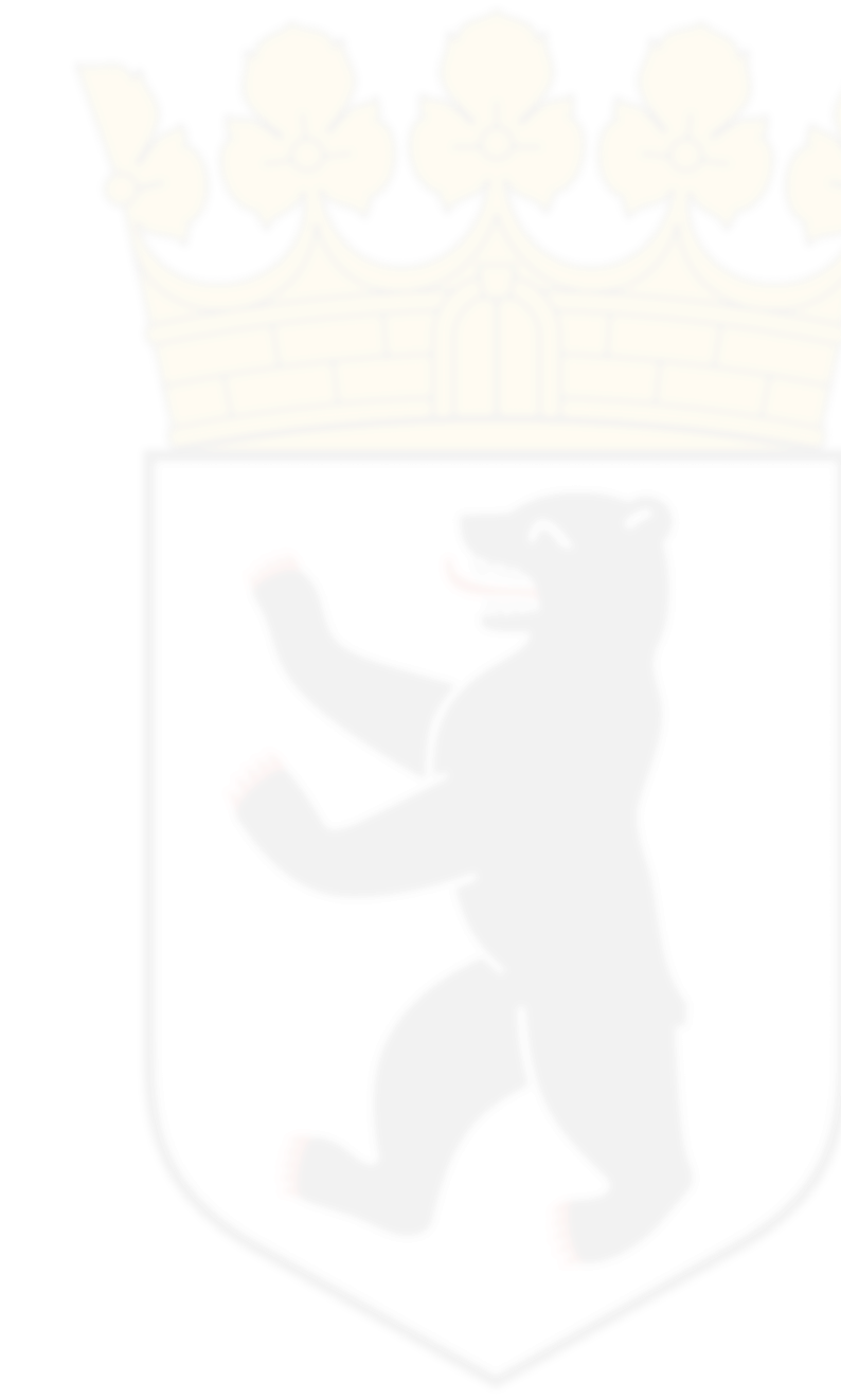Das Wappen von Berlin zeigt einen schwarzen Bären mit roter Zunge und roten Krallen auf weißem Schild, darüber eine goldene Krone.