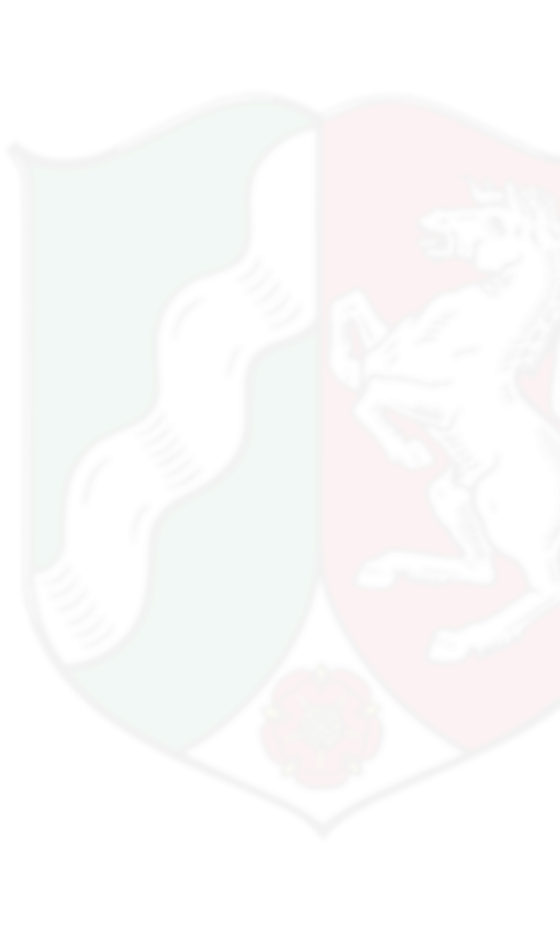 Wappenschild von Nordrhein-Westfalen mit grüner Spalte und silbernem Wellenschild, rotem Feld mit springendem weißen Pferd und einer roten Rose auf weißem Grund am unteren Rand.