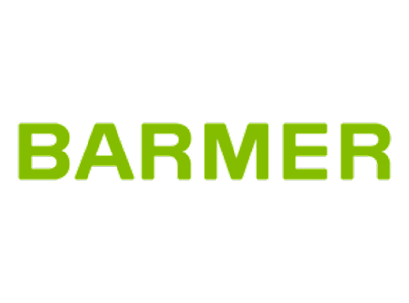 Barmer-Logo in grüner Schrift auf schwarzem Hintergrund.