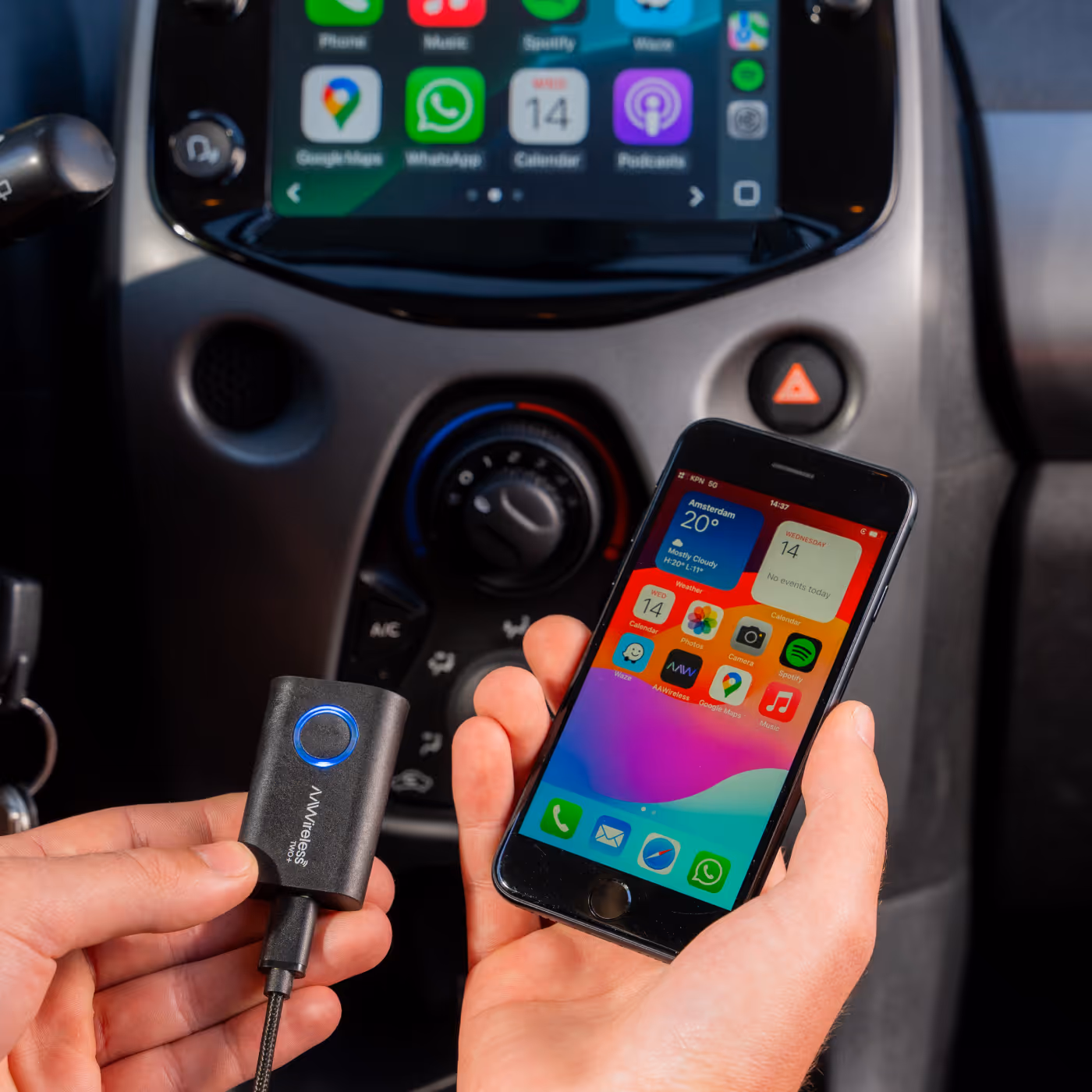 phone and adapter in hands
