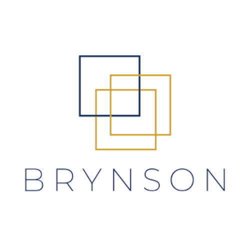 Logo with three overlapping squares above the word BRYNSON in thin capital letters.