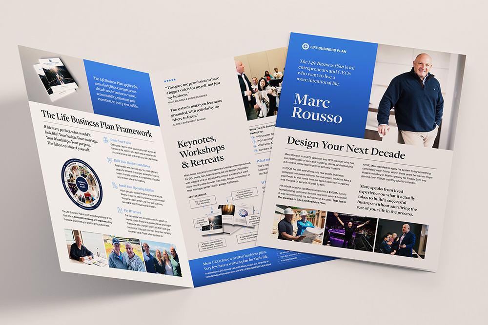Marc Rousso's Speaker sheet info - visual of brochure to download.