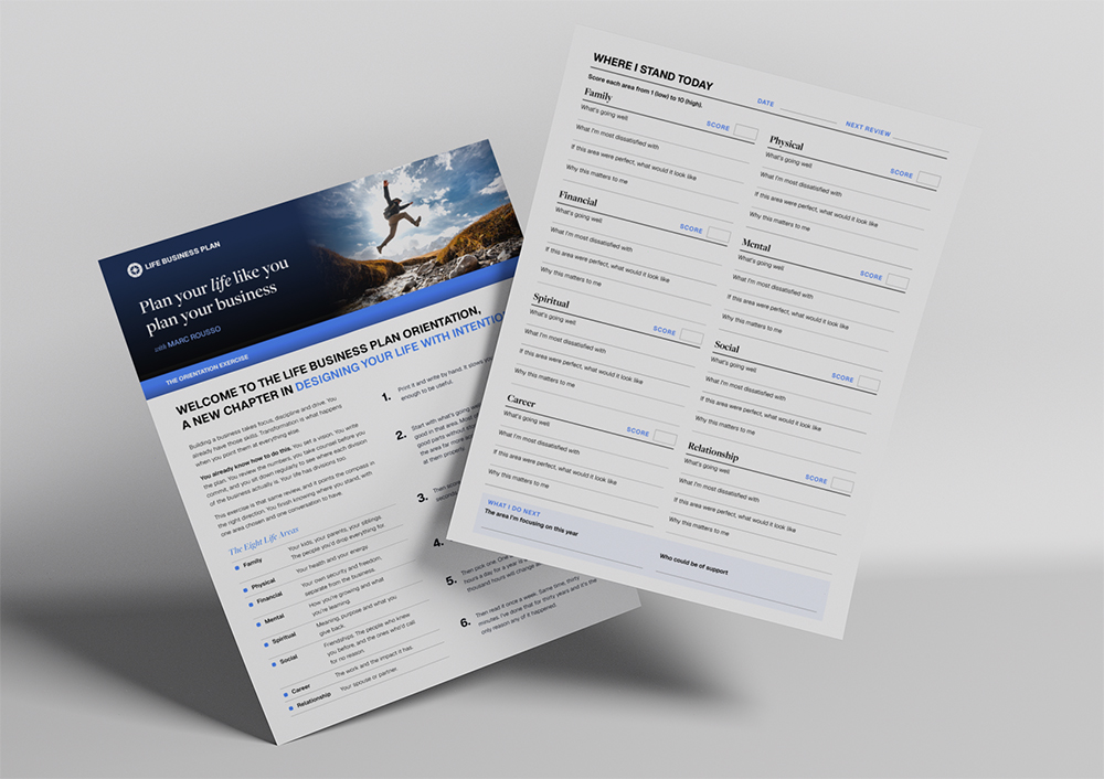 Life Business Plan Orientation Exercise - two sheets, instructions and form pdf.