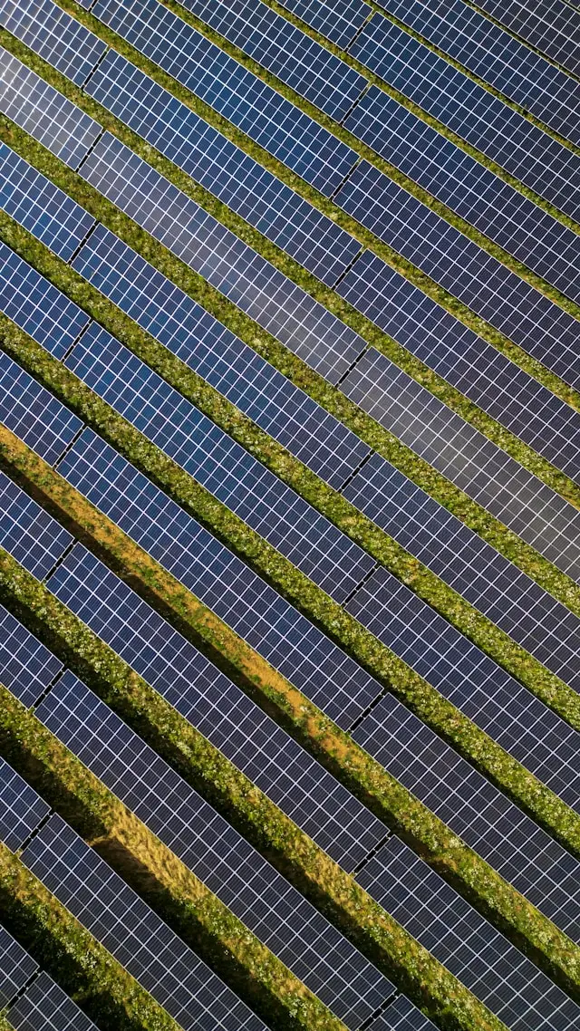 Sustainability for data centers. Rows of solar panels