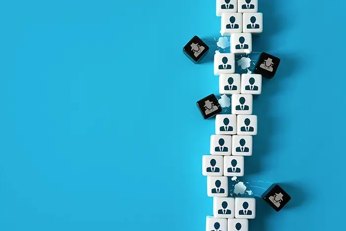 Light background with with icon cubes laid out in a vertical row