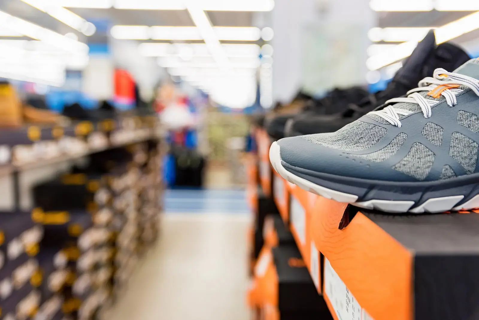 Close up of sports trainers in a sports shop