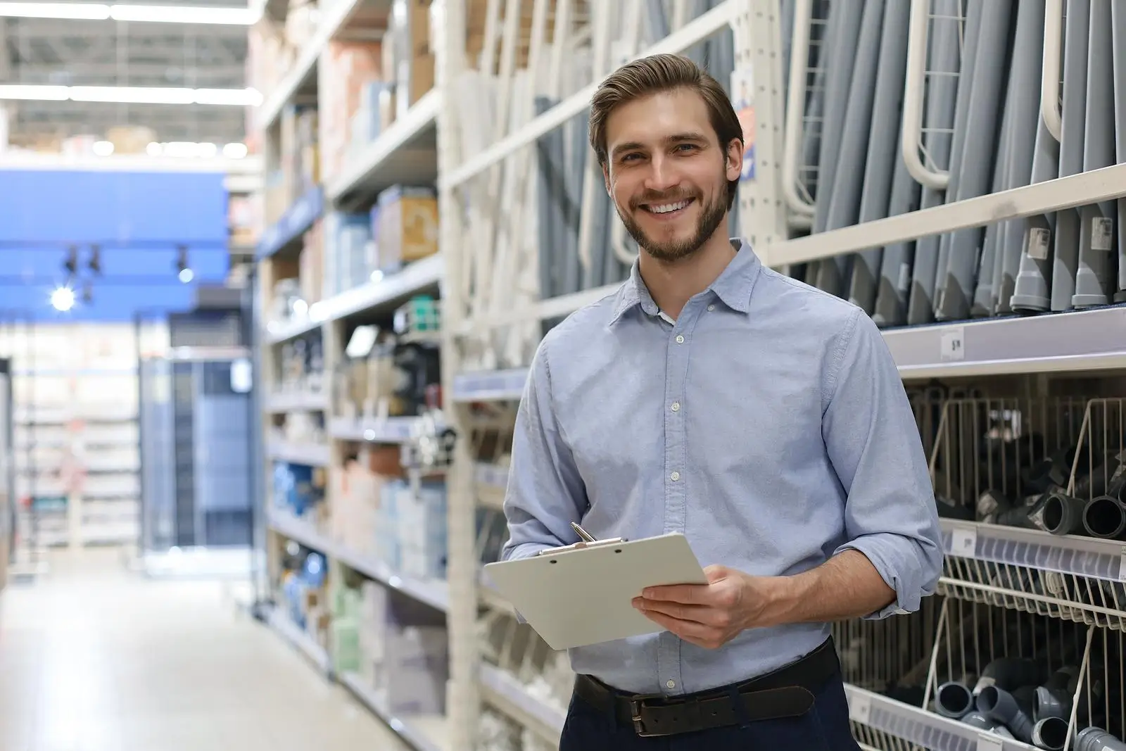Young Smiling man in a wholesale warehouse