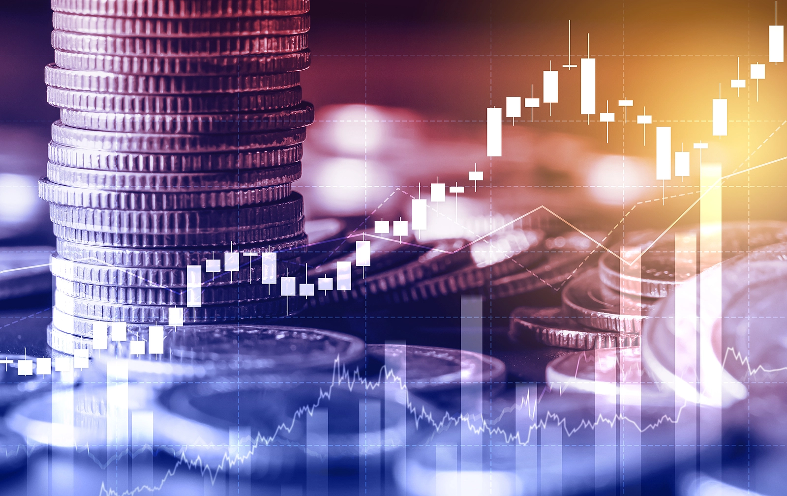 Finance and Money close up with graph overlay