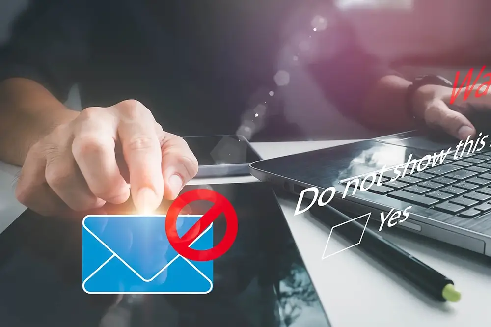 Business men using there laptop and tablet device with a email vector illustrations overlayed