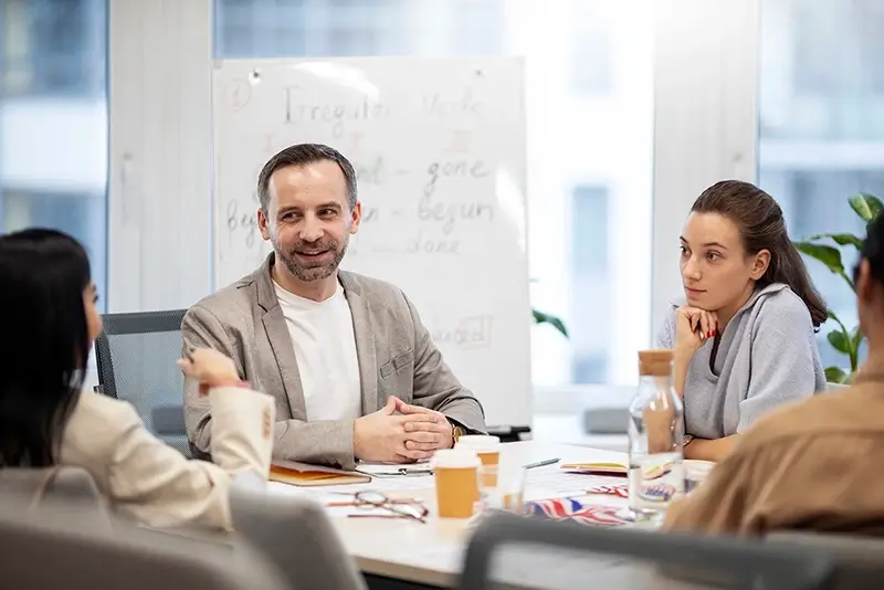 People of mixed nationalities in a meeting engaged in a discussion