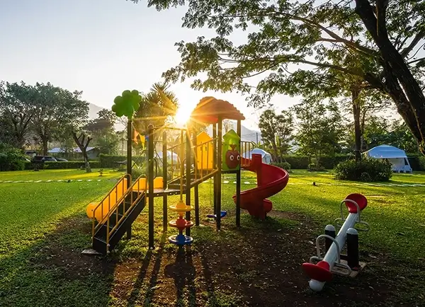 Quiet playground with a sun rise setting