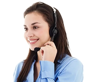 Women with a headset on a call in a white background