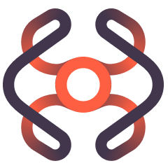 Four curved lines surround orange circle in gradient design on white background with dark purple accents.