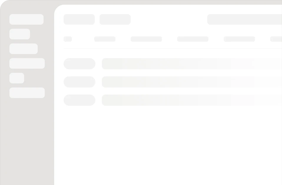 Blurred interface of a dashboard with a sidebar menu and a main content area containing lists or options.