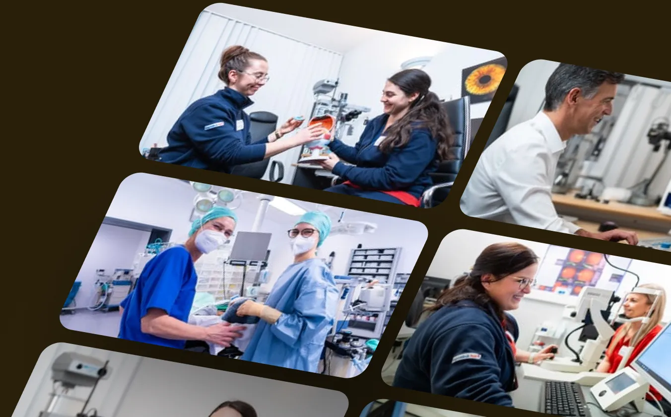 Collage showing healthcare professionals in clinical and surgical settings with testimonial from Alexandra Roth about hiring 4 specialists in 12 weeks.