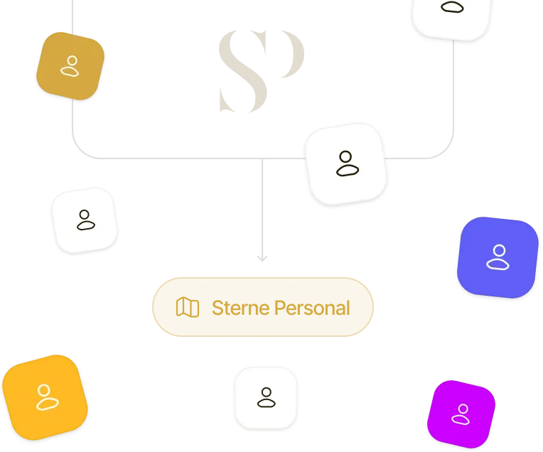 Diagram showing multiple user icons connected to a central circular chart leading to a highlighted yellow box labeled 'The Talent Pool.'