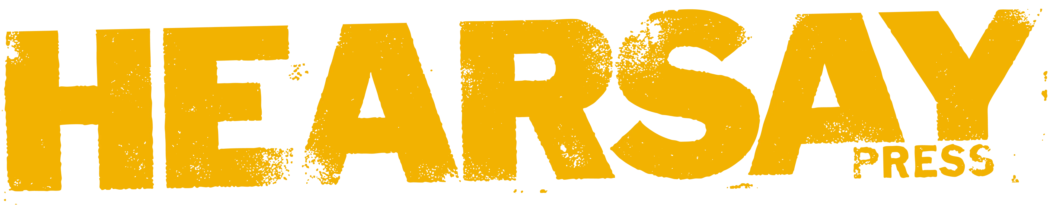 Yellow distressed text reading 'HEARSAY PRESS' on a transparent background.