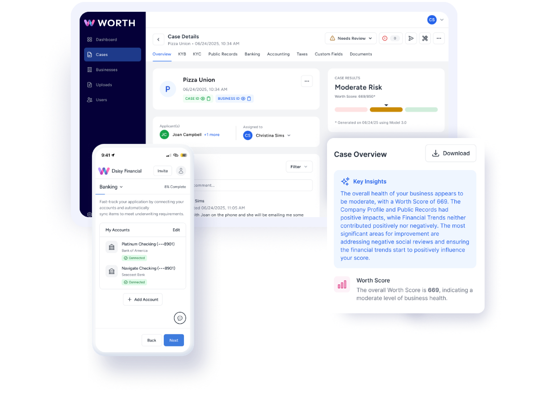 an example view of Worth's customizable onboarding platform in desktop and mobile format