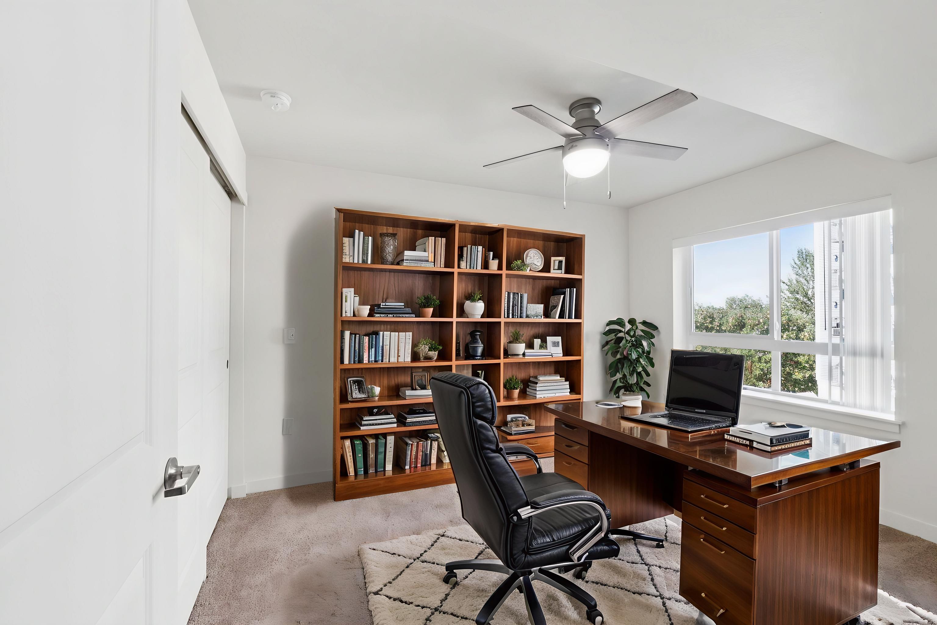 bedroom staged with office