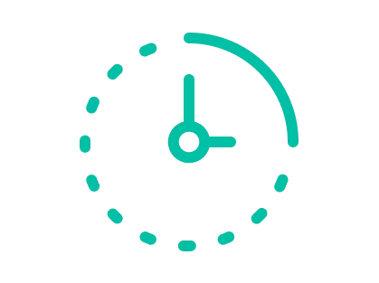 Stylized clock icon showing the time at 3 o'clock, with a solid quarter circle on the top right and a dashed circle around the clock.