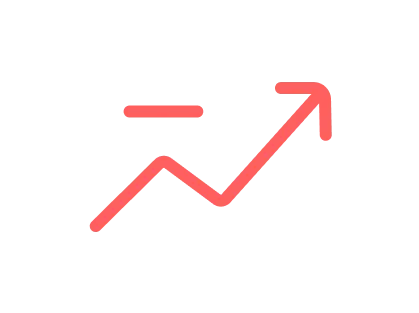Red line graph with zigzag pattern trending upwards and ending with an arrow pointing up and right.