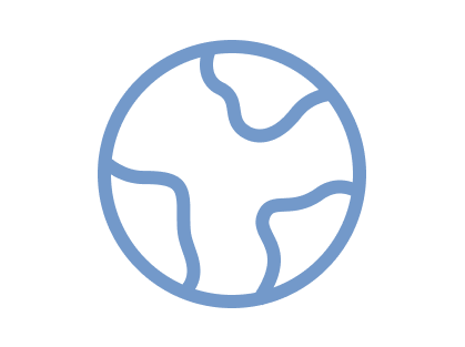 Simplified blue outline icon of Earth with continents.