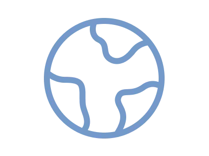 Simplified blue outline icon of Earth with continents.